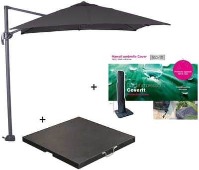 Garden Impressions Hawaii zweefparasol S 250x250 - donker grijs/zwart met 60 kg parasolvoet en parasolhoes