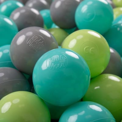 KiddyMoon 700 ∅ 7cm kinderballen speelballen voor ballenbad baby plastic ballen made in eu, lichtgroen/licht turquoise/grijs