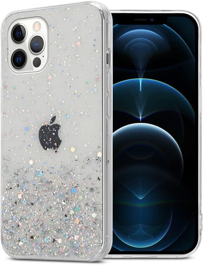 Cadorabo Hoesje geschikt voor Apple iPhone 12 PRO MAX in Transparant met Glitter - Beschermhoes van flexibel TPU silicone met fonkelende glitters Case Cover Etui