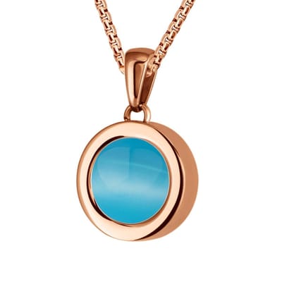 Quiges 12mm Mini Munt Hanger Rosé Goudkleurig RVS Glans met Cateye Blauw Munt en Ketting Ankerketting 42-46cm - SLSHS406