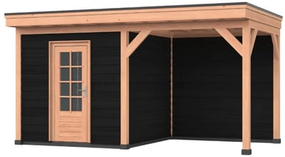 Douglas overkapping, 500 x 250, Met achterwand en schuur, Westwood Comfort Basic zwart