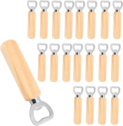 20 Stuks Houten Flessenopeners met Handvat - Draagbare en Persoonlijke Cadeaus voor Mannen, Perfect voor Vaderdag en Bierliefhebbers