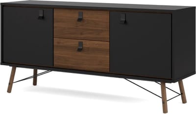 Rye dressoir 2 deuren, 2 lades mat zwart, walnoot decor.