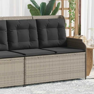 vidaXL - Tuinbankje - verstelbaar - met - kussens - poly - rattan - grijs
