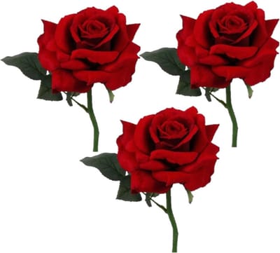 Top Art Kunstbloem Roos de luxe - 3x - rood - 30 cm - kunststof steel - decoratie bloemen