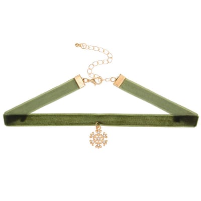 Plux Fashion Sneeuwvlok Choker - Groen - 10mm/30cm + 5cm verlengstuk - Sieraden - Kerst Choker - Choker - Stoffen Choker - Luxe Choker - Sieraden Cadeau - Duurzame Kwaliteit - Kerst - Christmas Choker - Snowflake Choker