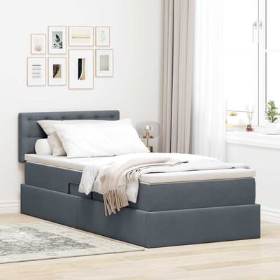 vidaXL - LED - opbergbed - met - matras - Donkergrijs - 100 - x - 200 - cm - Fluweel