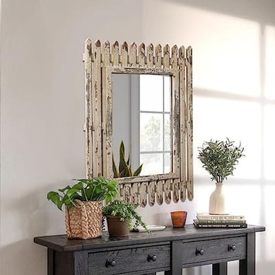 Rustieke Hangende Spiegel voor Wanddecoratie – 40,6 cm x 50,8 cm – Vintage Houten Ingelijste Wandspiegel