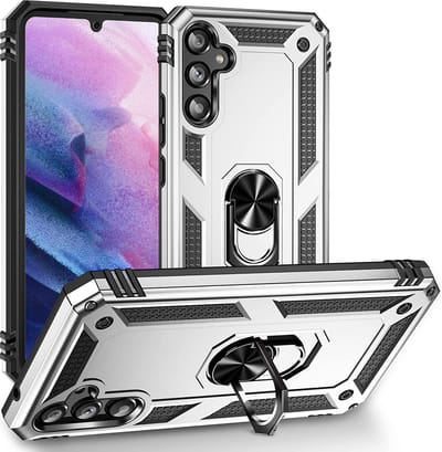 HB Hoesje Geschikt voor Samsung Galaxy A54 5G Grijs - Anti-Shock Hybrid Armor Back Cover - Hoes met Kickstand Ring