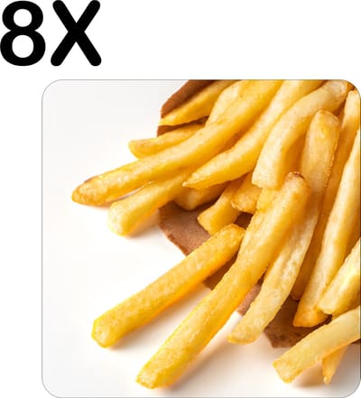 Luxe Placemat - Frietjes met een Witte Achtergrond - Set van 8 Placemats - 50x50 cm - 2 mm dik Vinyl - Anti Slip - Afneembaar