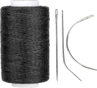 Haarweefnaald en Draadset, 1 Zwarte Weefdraad met 3 Naalden, Haarnaalden Haarverlengingsaccessoiredraad voor Het Maken van Pruiken Naaien Haarinslag Haarweefselverlenging