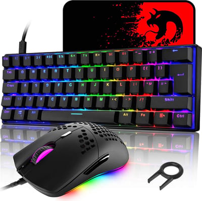 StayPowered Gaming Toetsenbord en Muis Set - Ultieme Gaming-ervaring - Compact Ontwerp - RGB Verlichting - Blauwe Mechanische Schakelaars - 6400 DPI Muis - Lichtgewicht en Duurzaam - Plug & Play - Zwart - Levering Sneller dan Aangegeven!