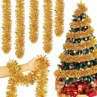 Kerstslinger Lametta - Glanzende Versiering - Feestelijke Decoratie - Extra Lang - 5 x 2 Meter - Goud