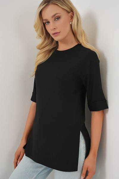 Gestructureerde Ronde Hals Korte Mouwen T-Shirt