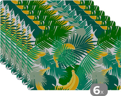 Placemat - Placemats kunststof - Tropisch - Bladeren - Jungle - Patronen - 45x30 cm - 6 stuks - Hittebestendig - Anti-Slip - Onderlegger - Afneembaar