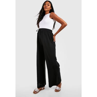 boohoo Dames Zwangerschapsbroek in linnen-look met trekkoord en wijde pijpen | Zwart | Maat: 42