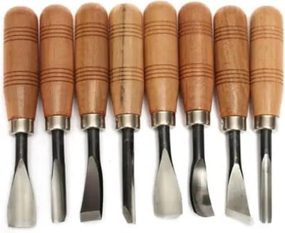 Houtsnijgereedschap Set - Detail beitels - Houtbewerking Projecten - Droge Hand Techniek - 8 Delig - Zilver