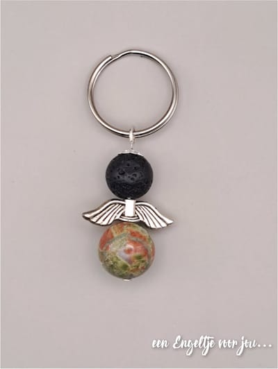 Geluksengeltje van Edelsteen Unakiet - Geluksengel - Gardian angel - Beschermengel - Engel sleutelhanger - Edelsteen hanger