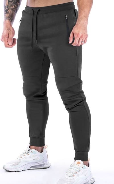 Joggingbroek heren - Trainingsbroek heren - Joggingbroek heren volwassenen - Sweatpants - Sportbroek heren - Lange sportbroek met rits - Aansluitend - Maat S - Zwart