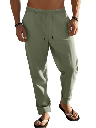 Livano Linnen Broek Heren - Zomerbroek - Volwassenen - Lange Broek - Pantalon - Strandbroek - Zomer - Ibiza Stijl - Groen - Maat S