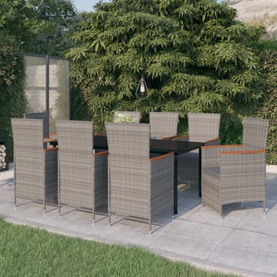 vidaXL - 9-delige - Tuinset - met - kussens - grijs