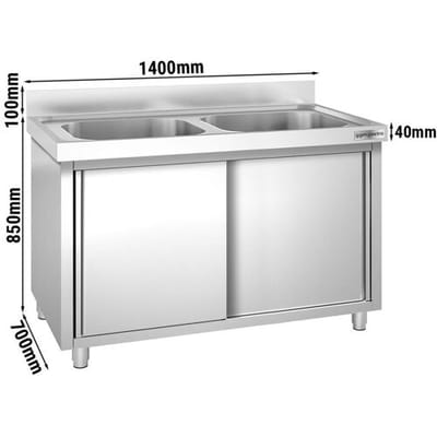 GGM Gastro Spülschrank PREMIUM - 1400x700mm - mit 2 Becken mittig