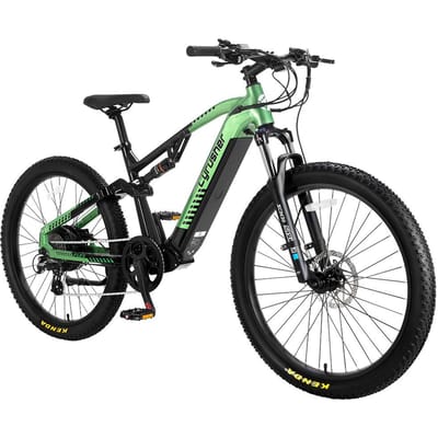 Cyrusher Flex Full Suspension Elektrische Fiets, 48V 15Ah LG Batterij, Shimano 8-Speed groen