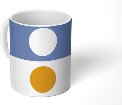 Mok - Koffiemok - Cirkels - Symmetrisch - Wit - Blauw- Geel - Mokken - 350 ML - Beker - Koffiemokken - Theemok