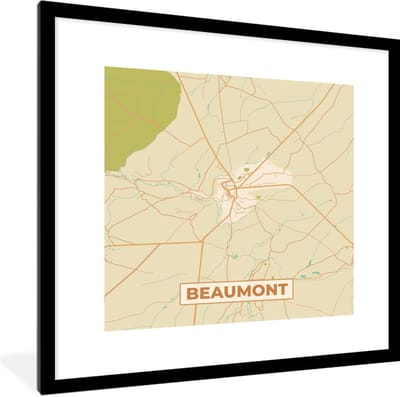 Fotolijst incl. Poster - Beaumont - Plattegrond - Stadskaart - Vintage - Kaart - 40x40 cm - Posterlijst