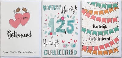 3 Wenskaarten - 12,5 JAAR Getrouwd – Koperen Huwelijk - … Jaar Getrouwd - Hartelijk Gefeliciteerd - 12 x 17 cm – GET-301