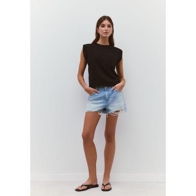 Stradivarius B05 Basic T-shirt met schoudervullingen  Zwart XS