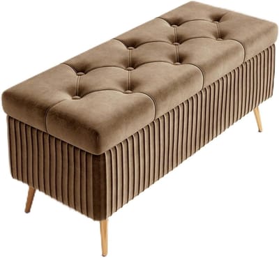 Opbergbank, Bankje aan het voeteneind, Opbergbankje met voetenbankje, Gestoffeerde voetenbank Gecapitonneerde bank Voetenbank Voor woonkamer, slaapkamer en entree, Belastbaar tot 150 kg(Light brown,12