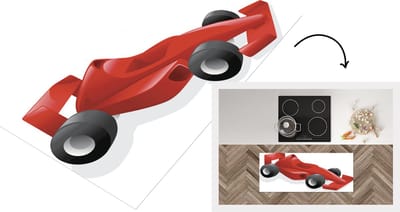 Keukenloper - Loper keuken - Een rode racewagen van de Formule 1 in een illustratie - 120x50 cm - Keukenloper vinyl
