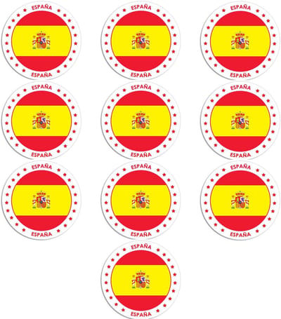 Vlag van Spanje stickers - 10x - rond - D14,8 cm - In vlag kleuren - Landen thema decoratie - feestartikelen - versieringen - supporters