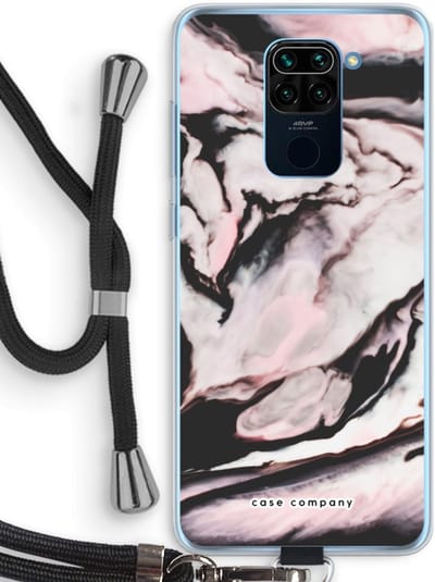 Case Company® - Hoesje met koord geschikt voor Xiaomi Redmi Note 9 hoesje met Koord - Roze stroom - Telefoonhoesje met Zwart Koord - Bescherming aan alle Kanten en Over de Schermrand