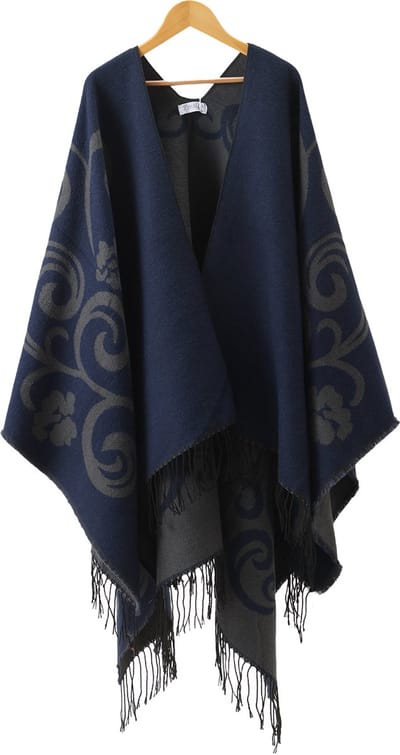 Emilie scarves - poncho - cape - omslagdoek - franjes - donkerblauw
