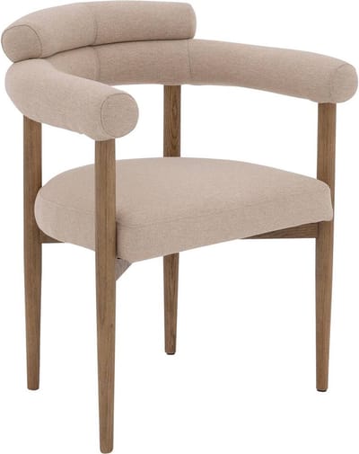 Goossens Eetkamerstoel Splinter - Met Armleuning - Stof - Beige