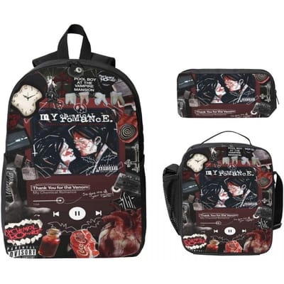 MCR My Chemical Romance Rock Band Kinderrugzak Lunchbox Etui voor Jongens Meisjes Kleuterrugzakken Schooltas Boekentas Set black