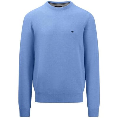 Fynch-Hatton Trui Fine Structure Cotton O-Neck Crystal Blue / male