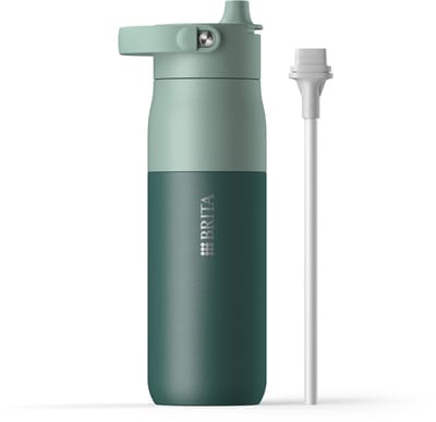 BRITA LARQ Essential drinkfles met rietje - Groen - 680ml - RVS waterfles, dubbelwandige isolatiefles (24 uur koud), met afneembaar soft-touch handvat, vaatwasmachinebestendig