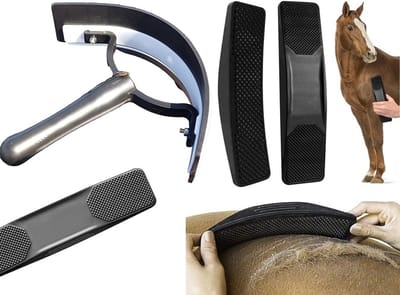 Paarden massage borstel - set - zweetschraper - zweetmes - waterschraper