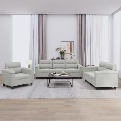 vidaXL - 3-delige - Loungeset - met - kussens - microvezelstof - lichtgrijs
