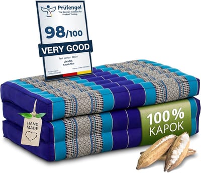 Kapok Matras - Opvouwbaar Ligbed - Ontspannen & Reizen - Natuurlijk Gevuld - 140x70cm - Blauw