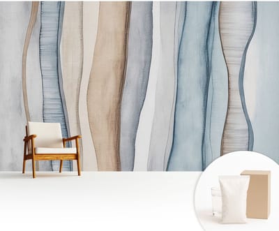 Wallfluent Behang - Abstracte strepen Muurbehang - 416x254 cm - Blauw Behang - Voor liefhebbers van subtiele en elegante interieurdecoraties - Behang Voor de slaapkamer, woonkamer en kantoor - Behangrol Abstractie