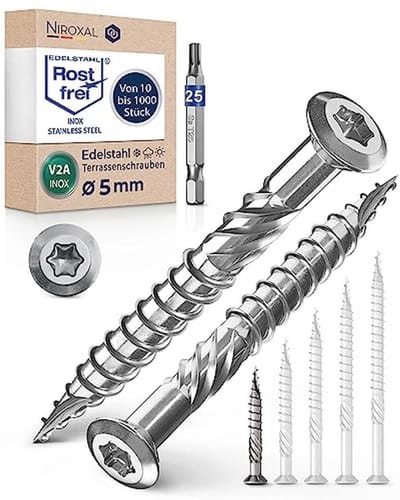 Terrasschroeven 5 x 40 mm A2 Roestvrij Staal - Lenskop en Torx voor Houtbewerking - 250 Stuks