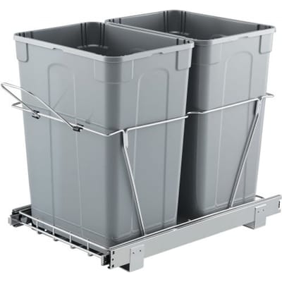 VEVOR Uittrekbare prullenbak (35 Qt + 35 Qt) voor keukenkastjes, dubbele prullenbak onder de gootsteen, afvalcontainer voor onder de gootsteen, met robuust metalen schuifsysteem met volledige uittrekfunctie en handgreep