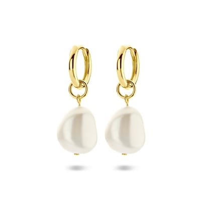 Klapoorringen met Zoetwaterparel | Gold Plated Hoops 25 mm | Tijdloos & Elegant | Jonline