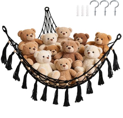 Handgeweven hangmat - 100*100*120 cm - Geweven opbergnet voor knuffels - Driehoekig net - Hoeknet - Opberghangmat - Geschikt voor hoeken - Geschikt voor babykamers en slaapkamers - Opbergnet voor speelgoed - Inclusief bevestigingsmateriaal