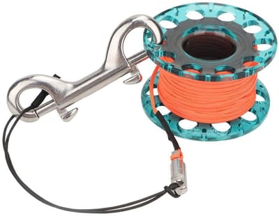 Dailygoods- Vingerreel Lichtgewicht - Duikvingerspoel - 30 Meter Lijn - Dubbele Karabijnhaak - Roestvrij Staal - Kunststof Behuizing - Duikspoel