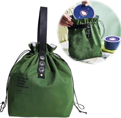 Geïsoleerde lunchtas van canvas met trekkoord - Draagbare koeltas voor volwassenen en kinderen